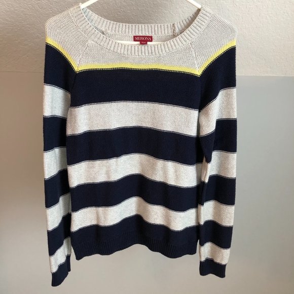 Merona Knit Navy Gray Striped Sweater - Picture 2 of 6